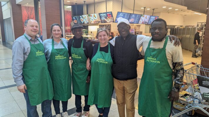 AAA Global Care Foundation, in partnership with the Prague Foodbank, held a special event at Albert supermarket in Prague. Pastor Yomi and his team engaged local shoppers by handing out flyers, encouraging them to buy extra items like rice, long-life milk, and other essentials to donate. This initiative was met with great enthusiasm as numerous shoppers specifically visited to contribute, with some generously filling entire shopping carts to donate.