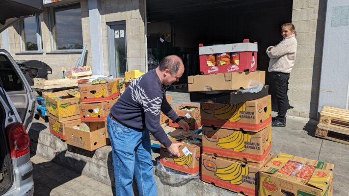 The regular help AAA Global Care Foundation provides around Prague starts with loading the car with supplies from the food bank near Prague. Once the car is loaded, Pastor Yomi delivers the goods. The pictures show one of our volunteers helping with the heavy lifting.